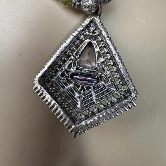 Statement Pendant Necklace 16" Amethyst Peridot Citrine Gems 925 Sterling 100.4g - Picture 8 of 12